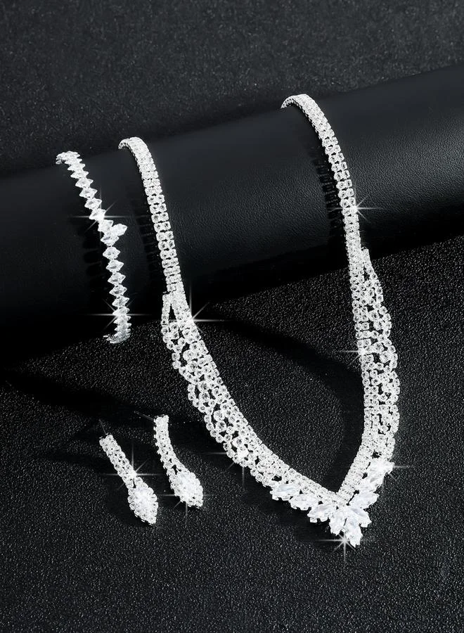 تايك تو طقم مجوهرات 3 قطع عقد وسوار وأقراط منمقة